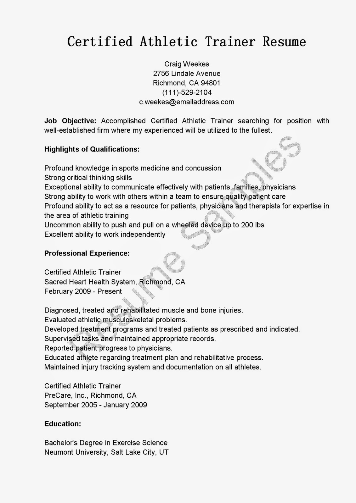 Fitness trainer resume template